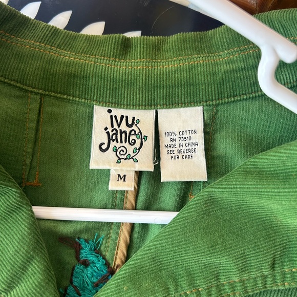 🌹 Ivy Jane Green Corduroy Embroidered Blazer Jacket Boho Western Love‎ Bird M - Picture 6 of 9